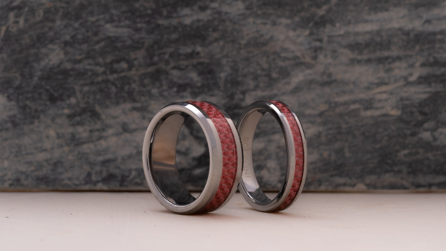 ANILLO TUNGSTENO Y FIBRA. RED LINE