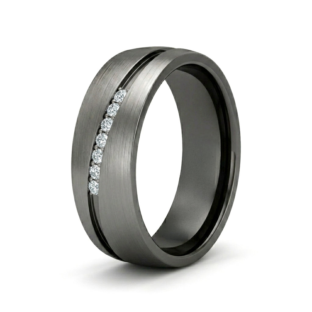 ANILLO TITANIO PULIDO CON BRILLANTES. BOND