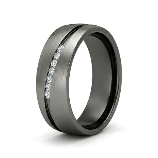 ANILLO TITANIO PULIDO CON BRILLANTES. BOND