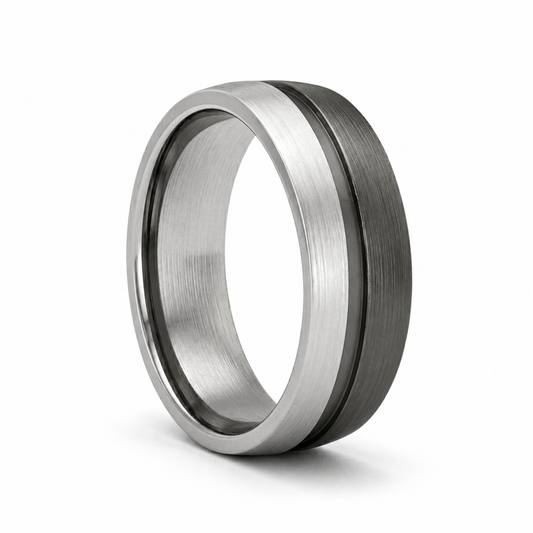 ANILLO TITANIO PULIDO Y FIBRA. JUNO HOMBRE