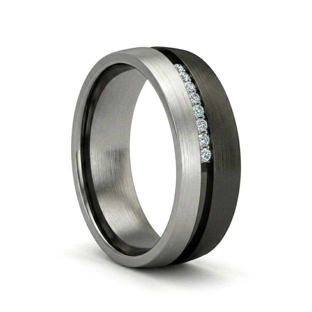 ANILLO TITANIO PULIDO Y FIBRA. JUNO