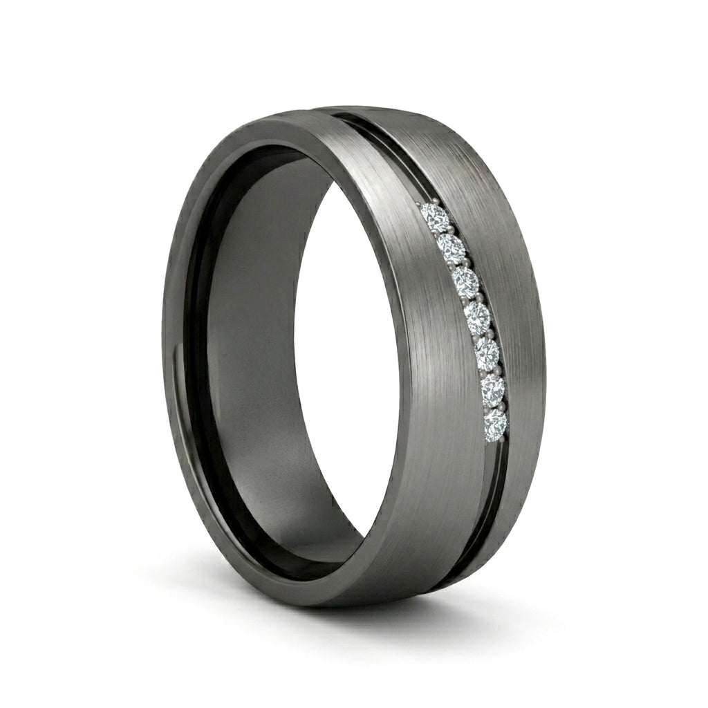 ANILLO TITANIO PULIDO CON BRILLANTES. BOND